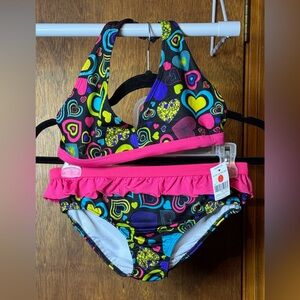 2 Girls Extremely Me Colorful Heart Print Bikinis - 10/12 & 14/16